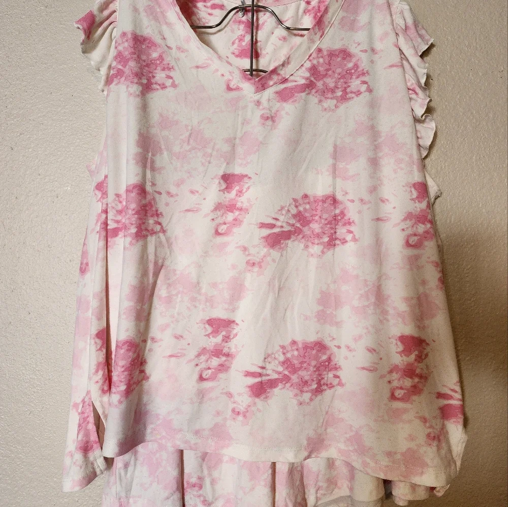 Women's Size Extra Large 2pc Pink and White Pajama/Loungewear Set - Picture 3 of 4